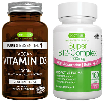 Paquete Igennus vitamina vegana D3 1000IU y B12 sublingual