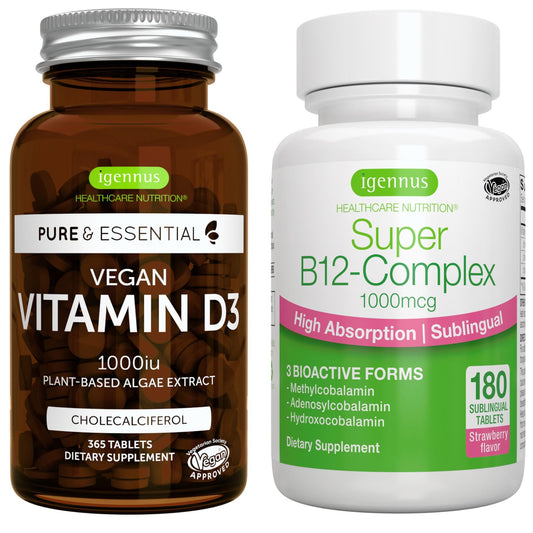 Paquete Igennus vitamina vegana D3 1000IU y B12 sublingual