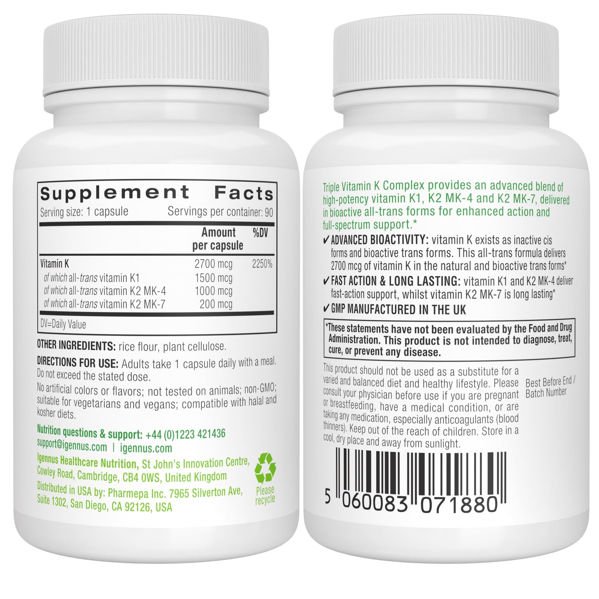Imagen producto vitamia K triple Igennus 90 cápsulas
