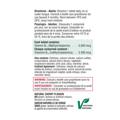 Imagen próxima de tabletas vitamina b12 Jamieson sabor cereza