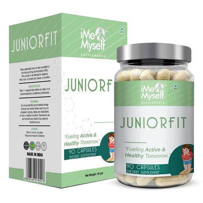 Frasco de cápsulas iMeMyself Junior Fit para niños con apoyo nutricional