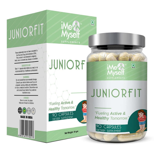 Frasco de cápsulas iMeMyself Junior Fit para niños con apoyo nutricional