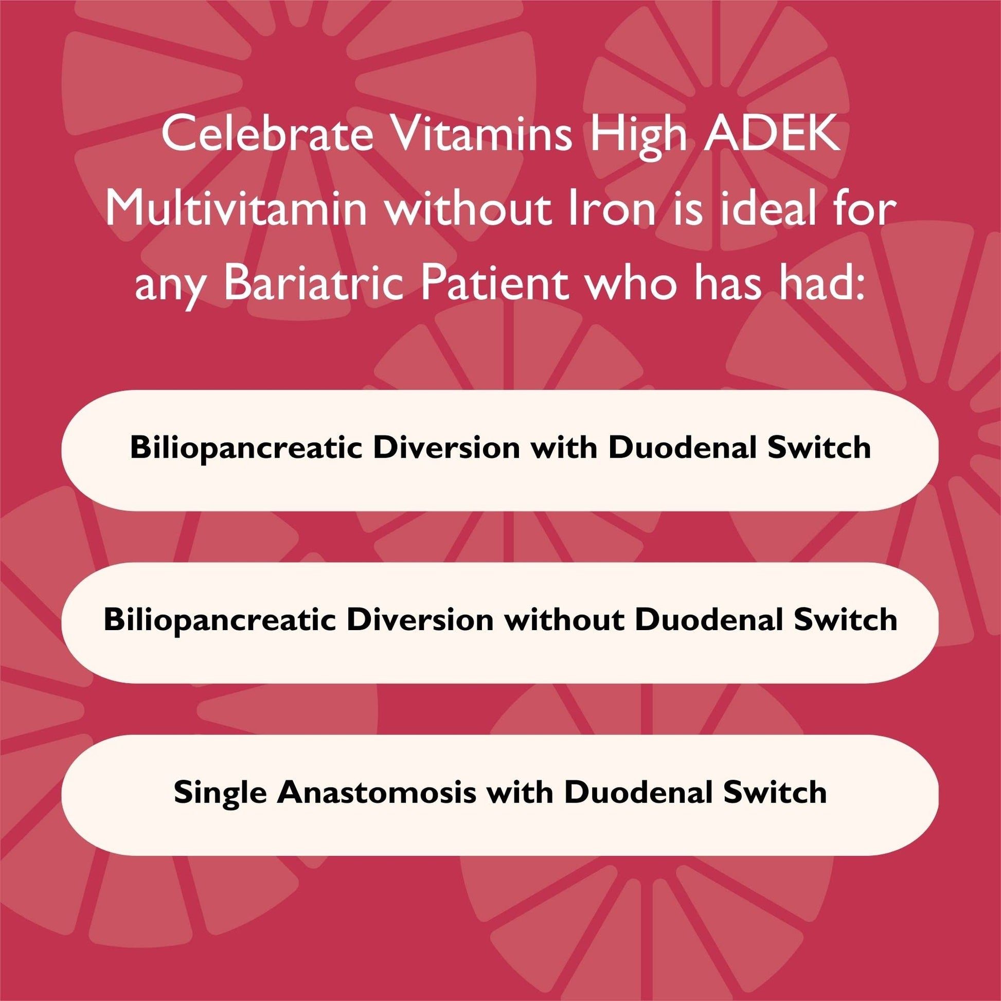 Indicaciones multivitaminas ADEK Celebrate para diferentes tipos de cirugía