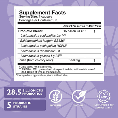 Información de ingredientes del Balance probiótico + prebiótico para salud intestinal.
