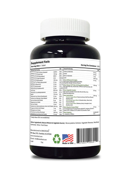 Información nutricional del multivitamínico Briofood para mujeres