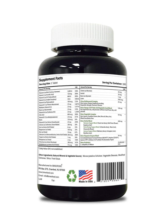 Información nutricional del multivitamínico Briofood para mujeres