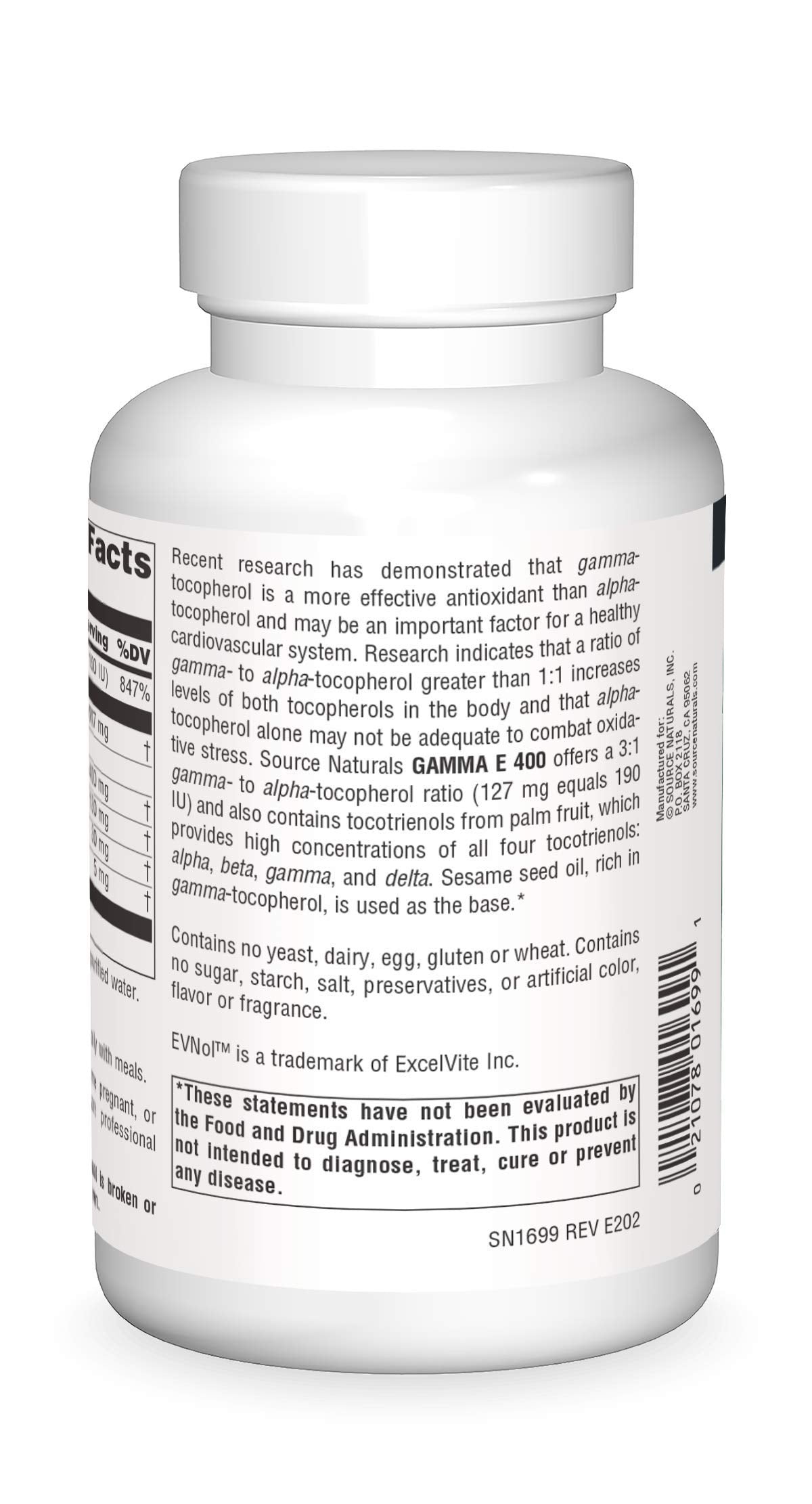 Información nutricional Gamma E 400 Complex