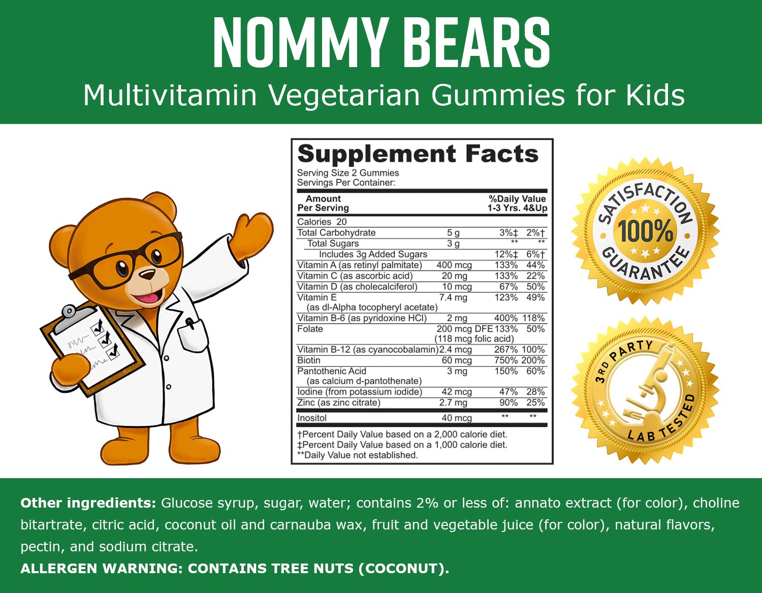 Información nutricional de gomitas Nommy Bears