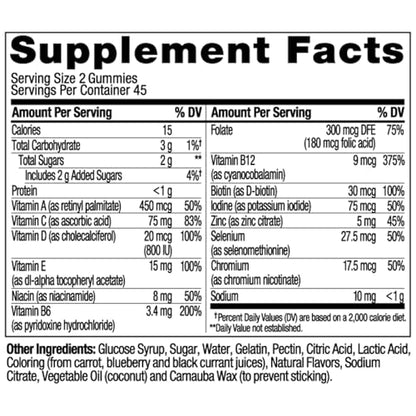 Información nutricional de las gomitas OLLY para hombres