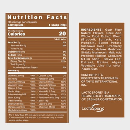 Información nutricional de la mezcla multivitamínica B.WILD