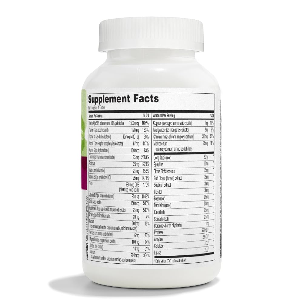 Información nutricional multivitaminas 365 para mujeres