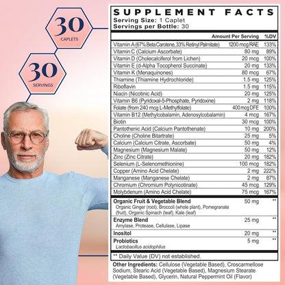 Información nutricional del suplemento multivitamínico para hombres
