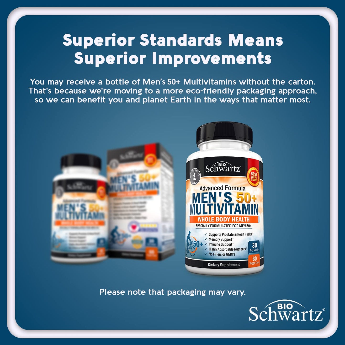 Información nutricional del multivitamínico BioSchwartz para hombres 50+