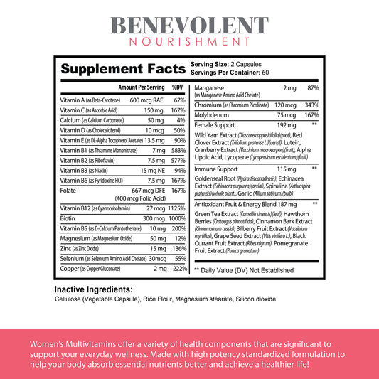 Info nutricional del multivitamínico para mujeres