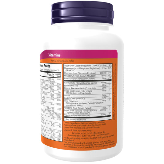 Información nutricional del multivitamínico NOW Foods ADAM