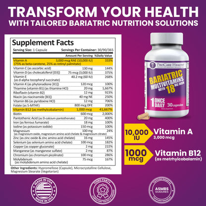 Información nutricional multivitamínico ProCare