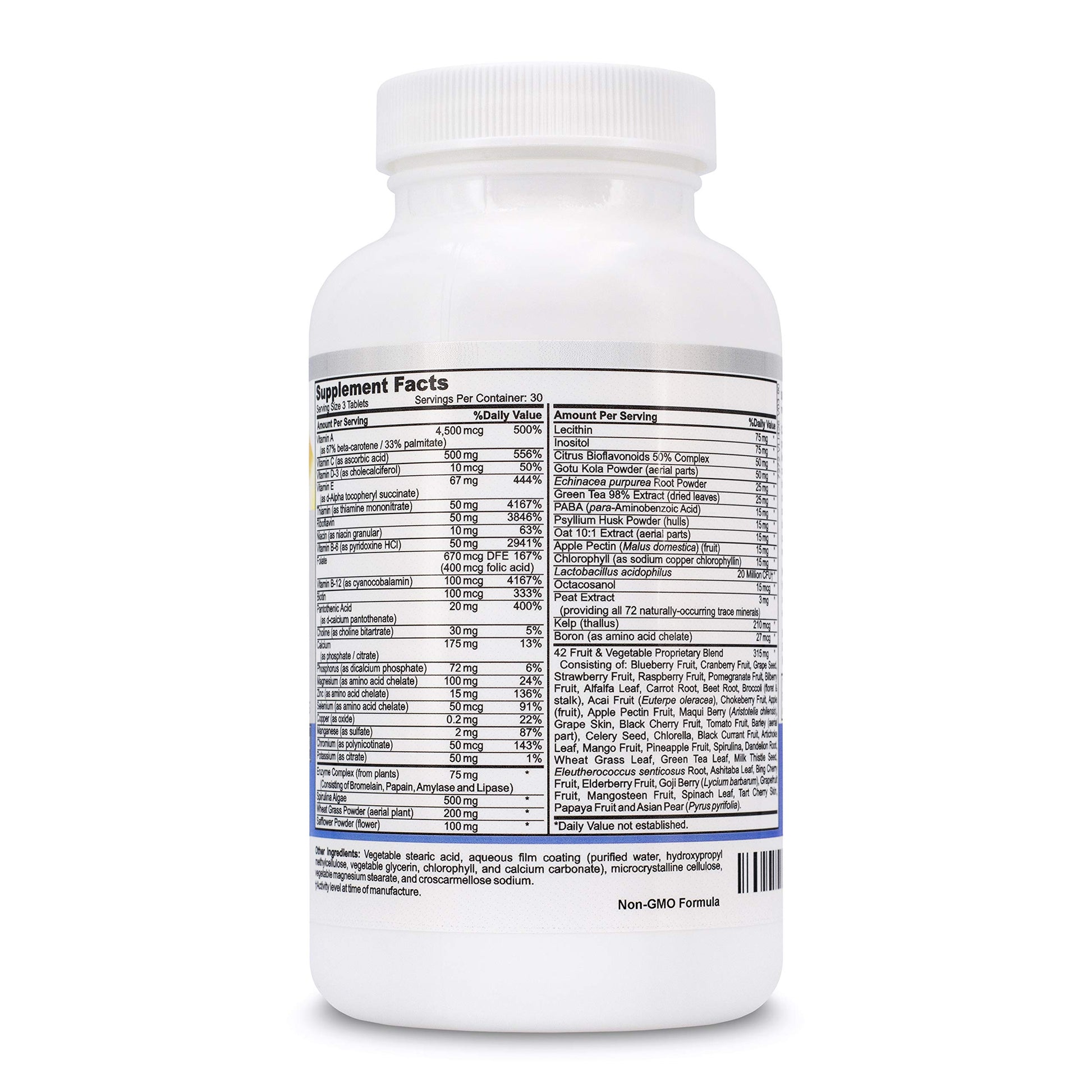 Información nutricional multivitamínico vegano