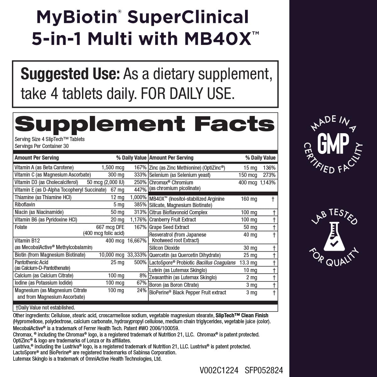 Info nutricional MyBiotin SuperClinical suplemento