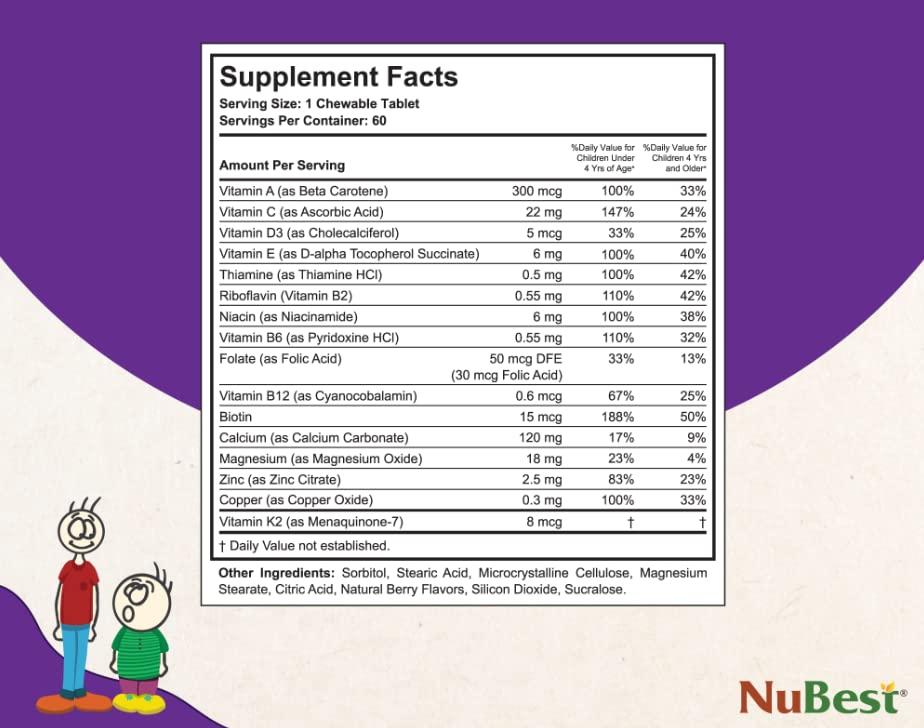 Tabla de información nutrimental NuBest Tall Kids