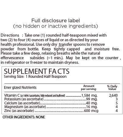Información nutricional del paquete alkaline