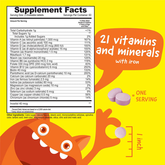 Información nutricional VitaWorks Kids Multivitaminas