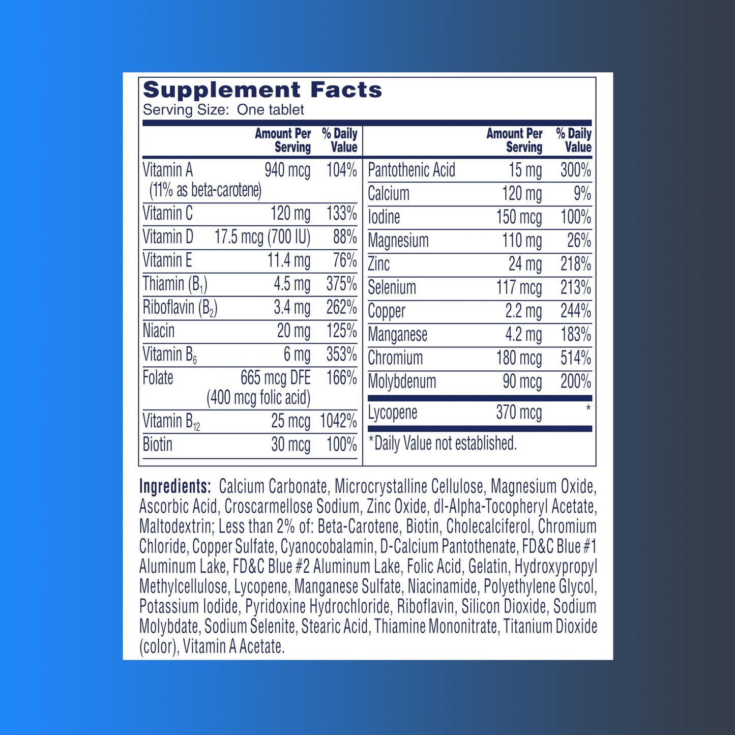 Información de suplemento de multivitaminas One A Day