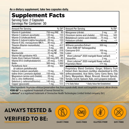 Información de suplementos en Mt. Angel Vitamins Men 50+