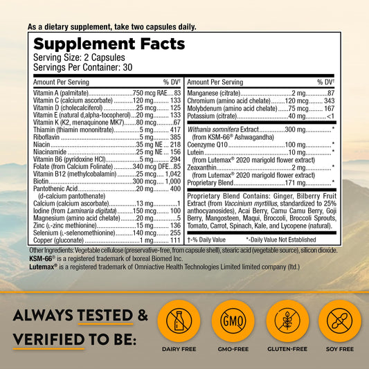 Información de suplementos en Mt. Angel Vitamins Men 50+