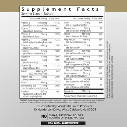 Información de suplementos para Windmill multivitaminas hombres 50+.