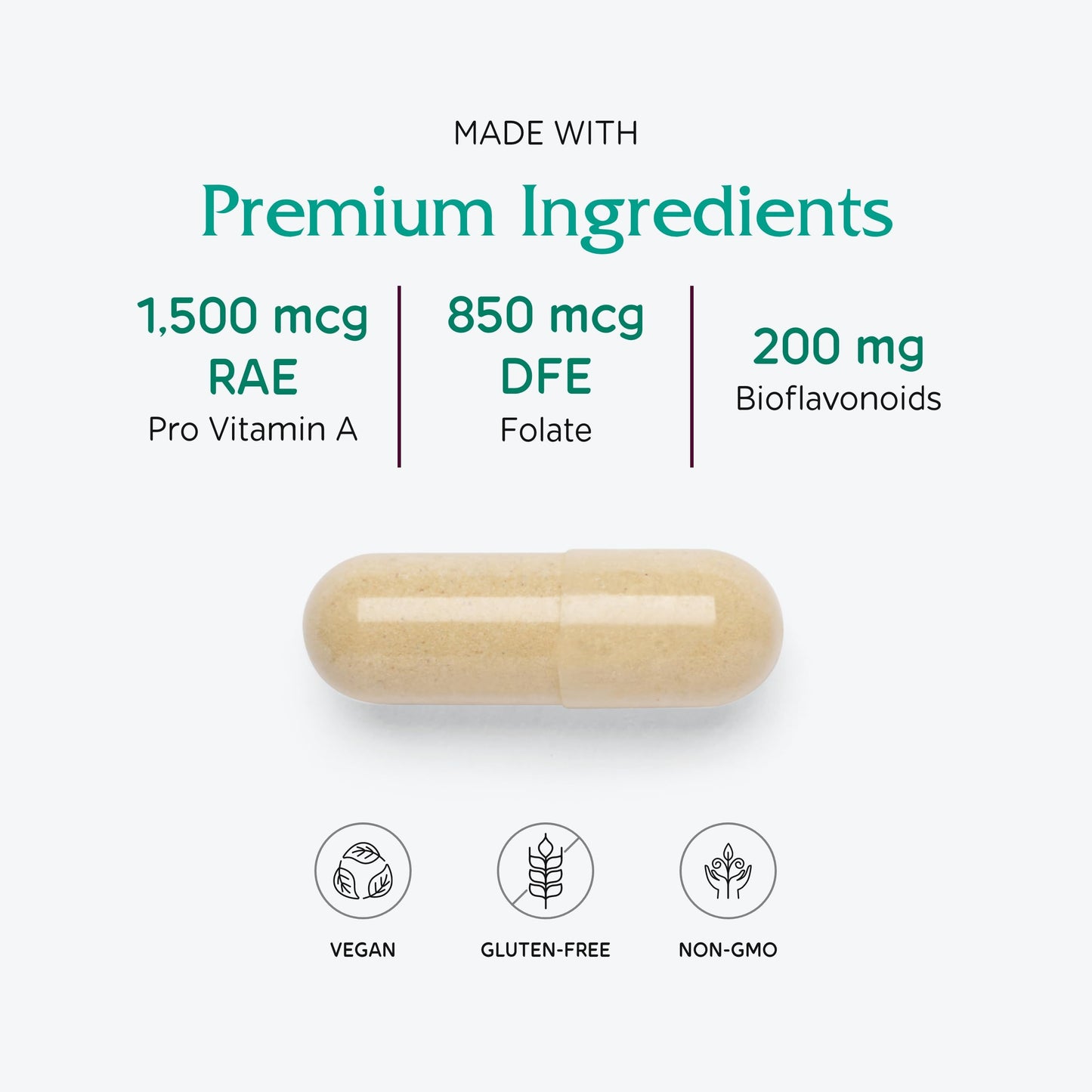 Botella de lado de multivitaminas Vitanica, información adicional.