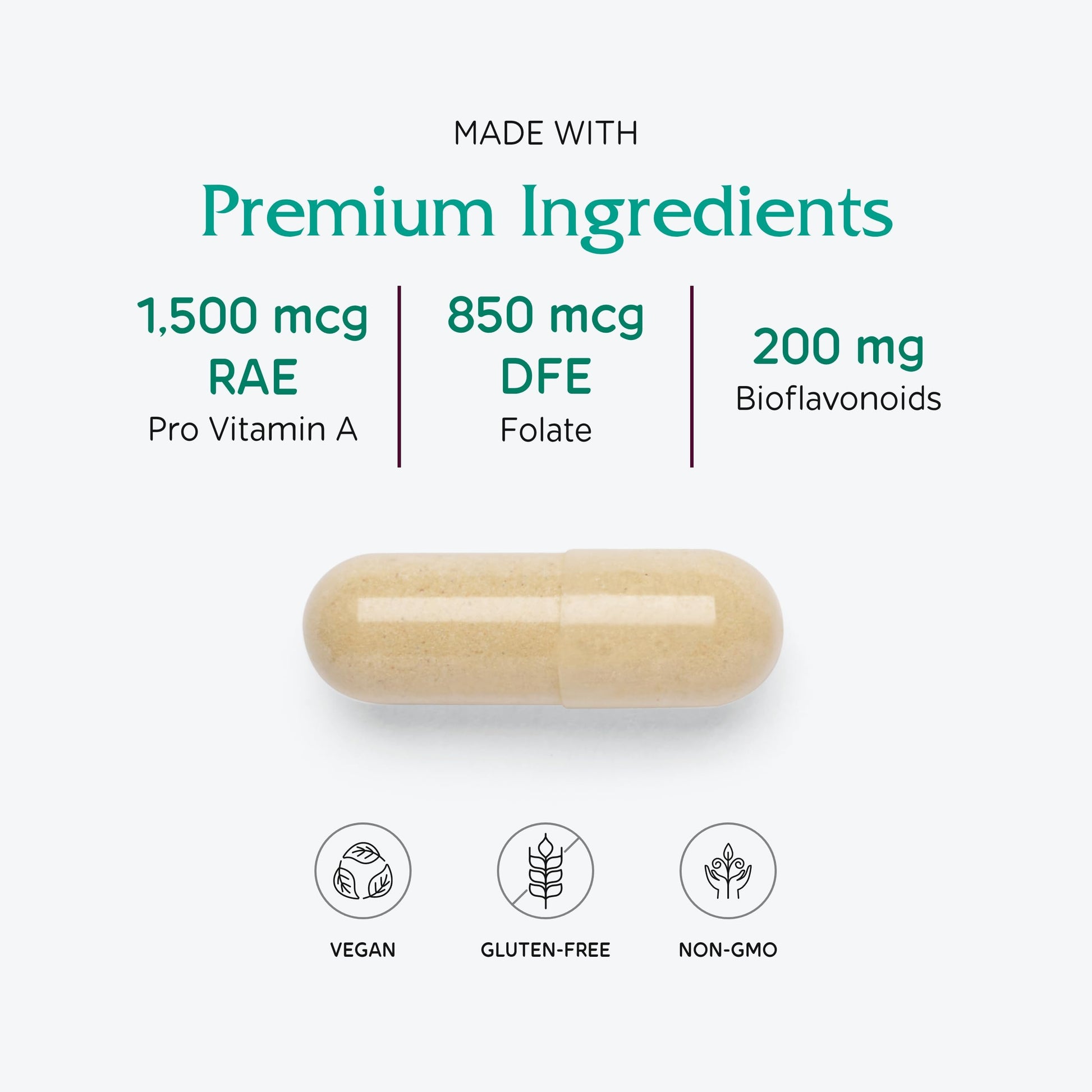 Botella de lado de multivitaminas Vitanica, información adicional.