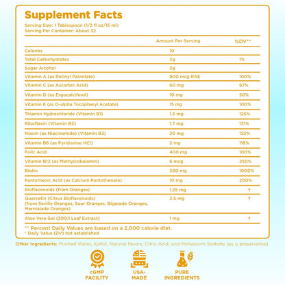 Información complementaria de multivitaminas líquidas para niños