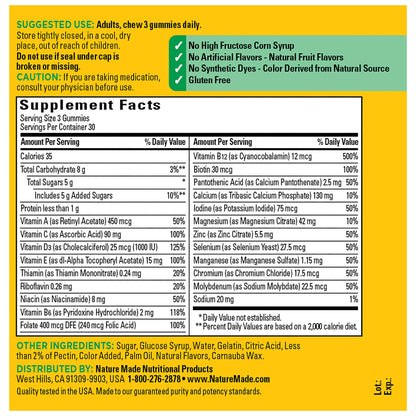 Información de componentes nutricionales en receta.