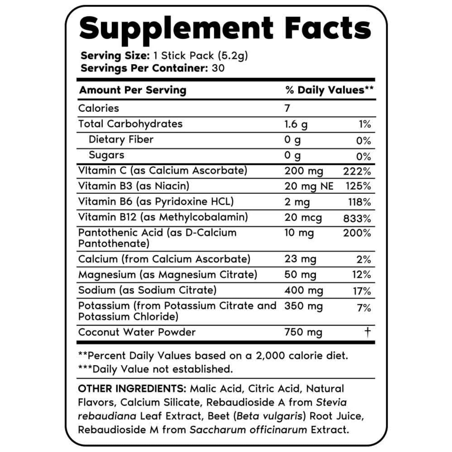 Información sobre el contenido nutricional de Primal Hydration