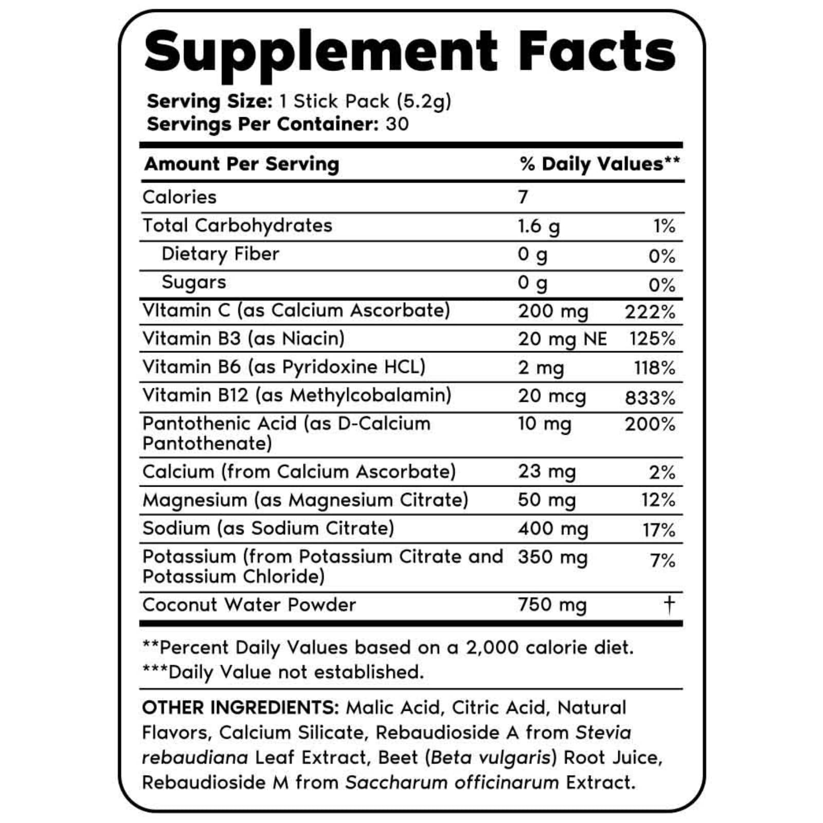 Información sobre el contenido nutricional de Primal Hydration