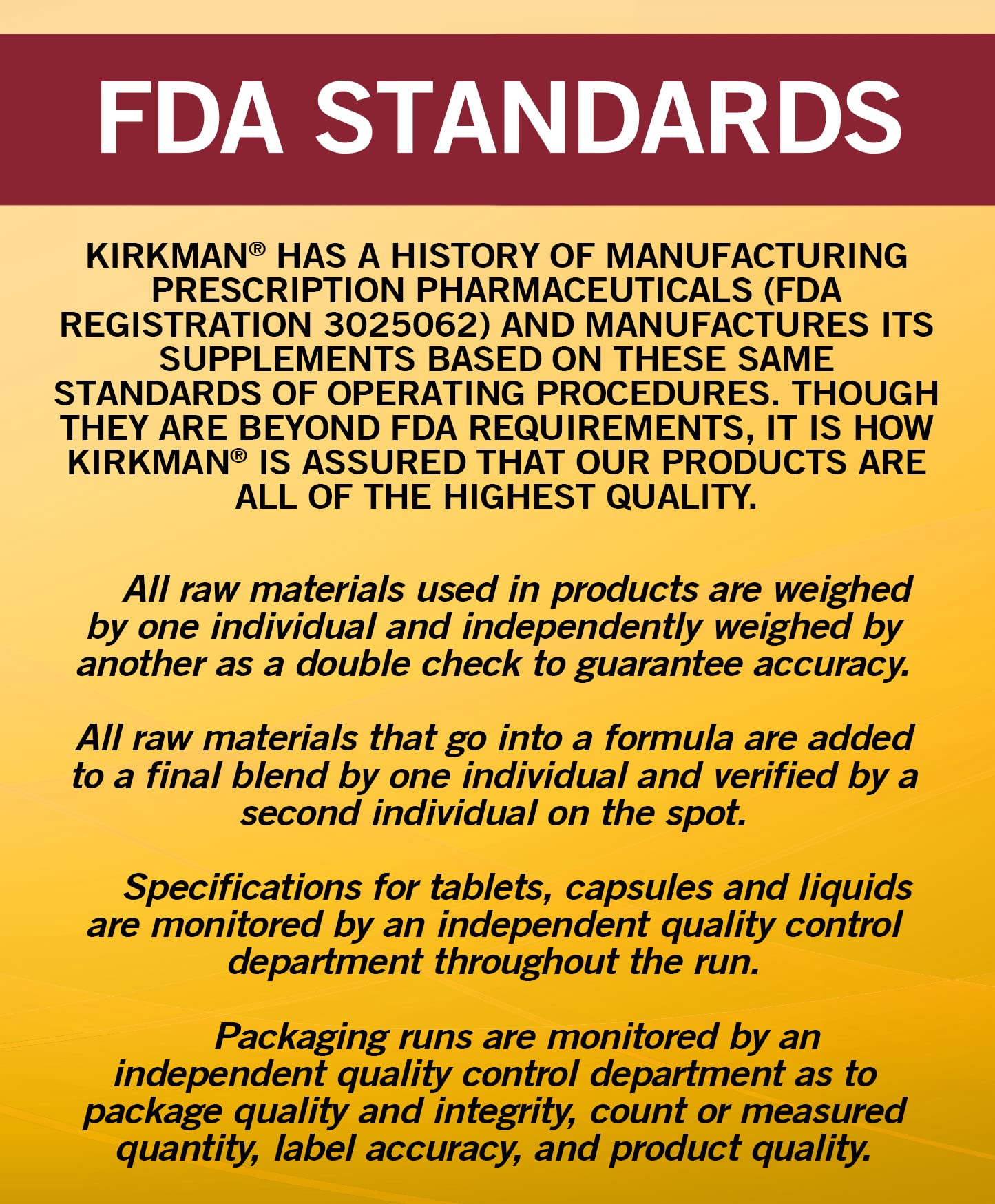 Información sobre los estándares de la FDA por Kirkman