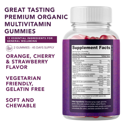 Información suplementaria de gomitas multivitamínicas para adultos