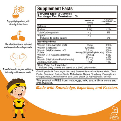 Información nutricional de las gomitas multivitaminas