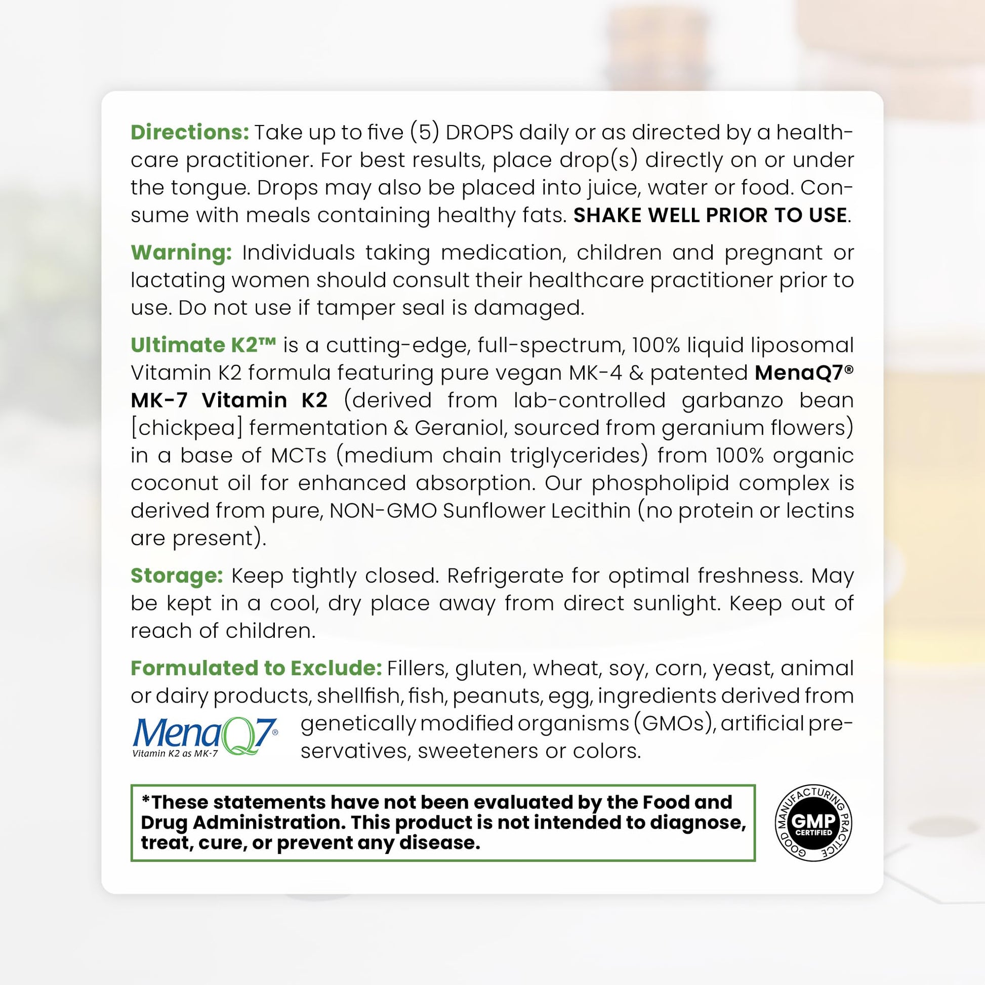 Información del producto Pure TheraPro Rx K2 - fórmula liposomal de 90 porciones.