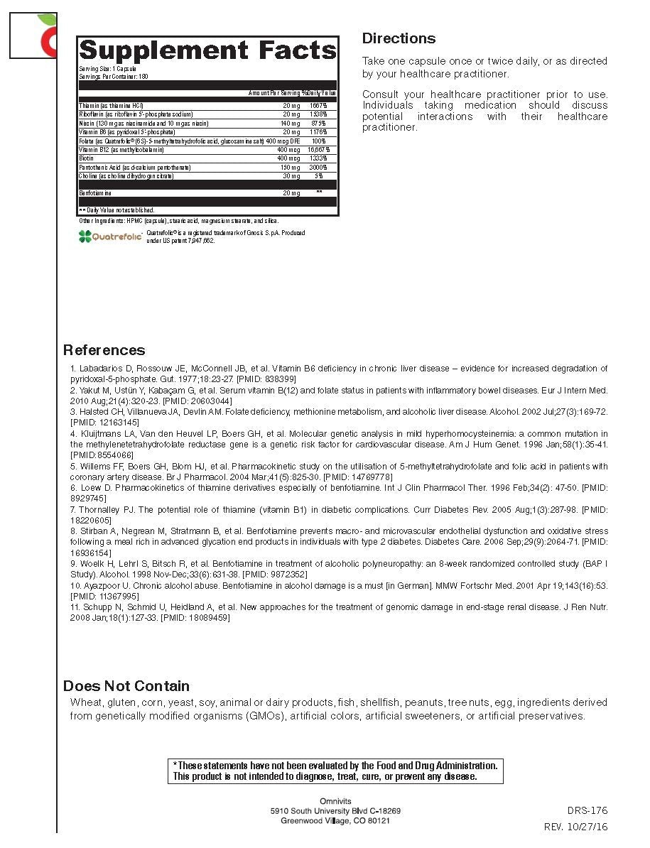 Información nutricional Active B complejo vitaminas B