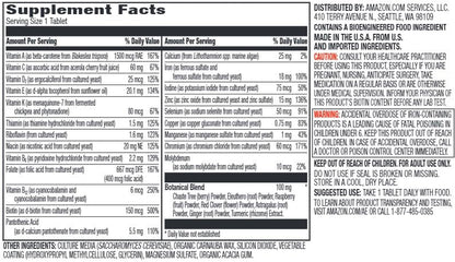 Información nutricional de Amazon Elements multivitamínico