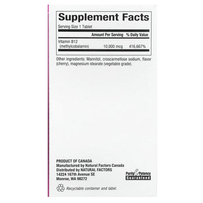 Información nutricional de B12 Natural Factors