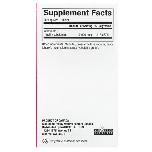 Información nutricional de B12 Natural Factors