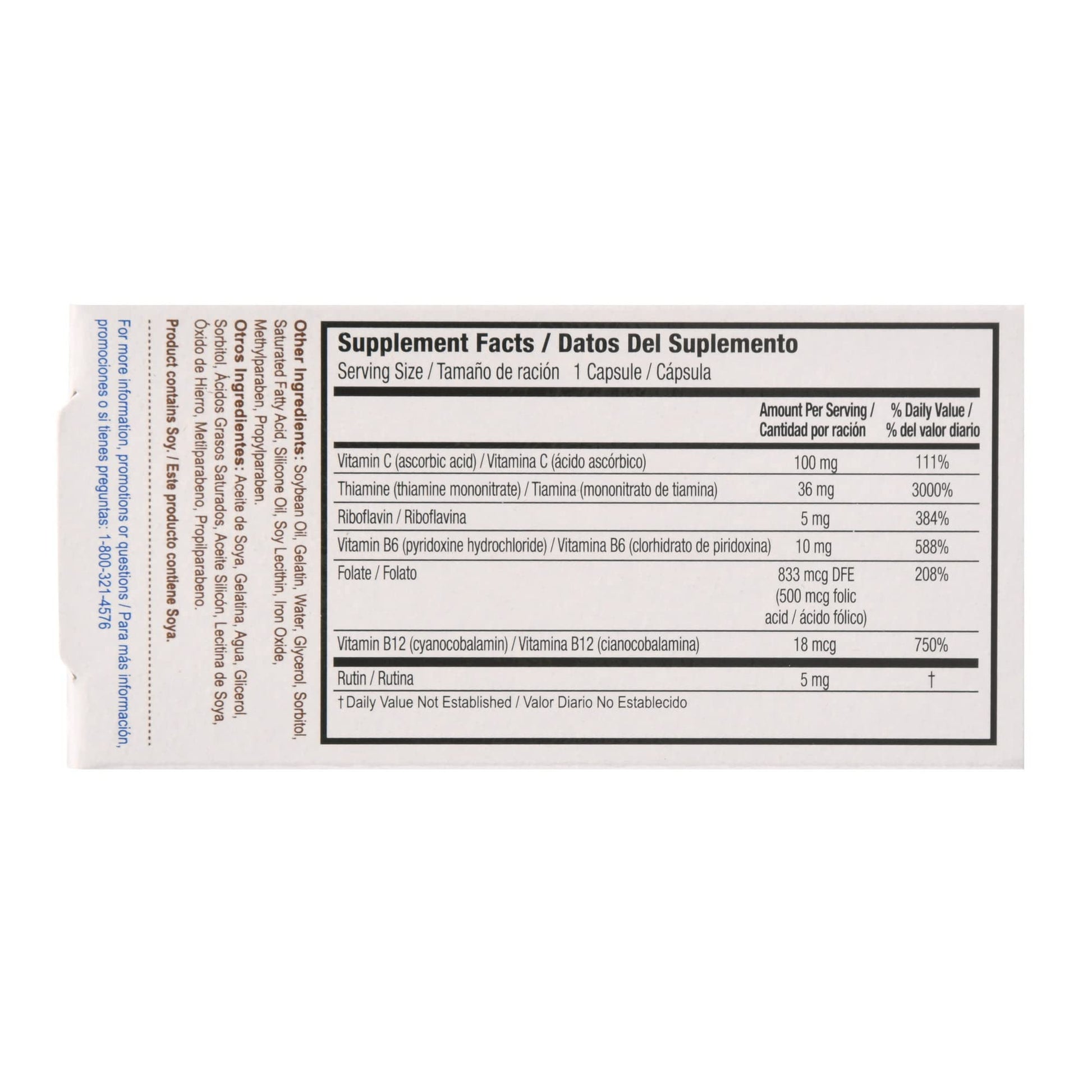 Información nutricional de Bedoyecta en la caja