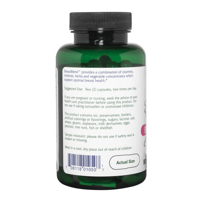 Información nutricional de BreastBlend con vitaminas y hierbas.