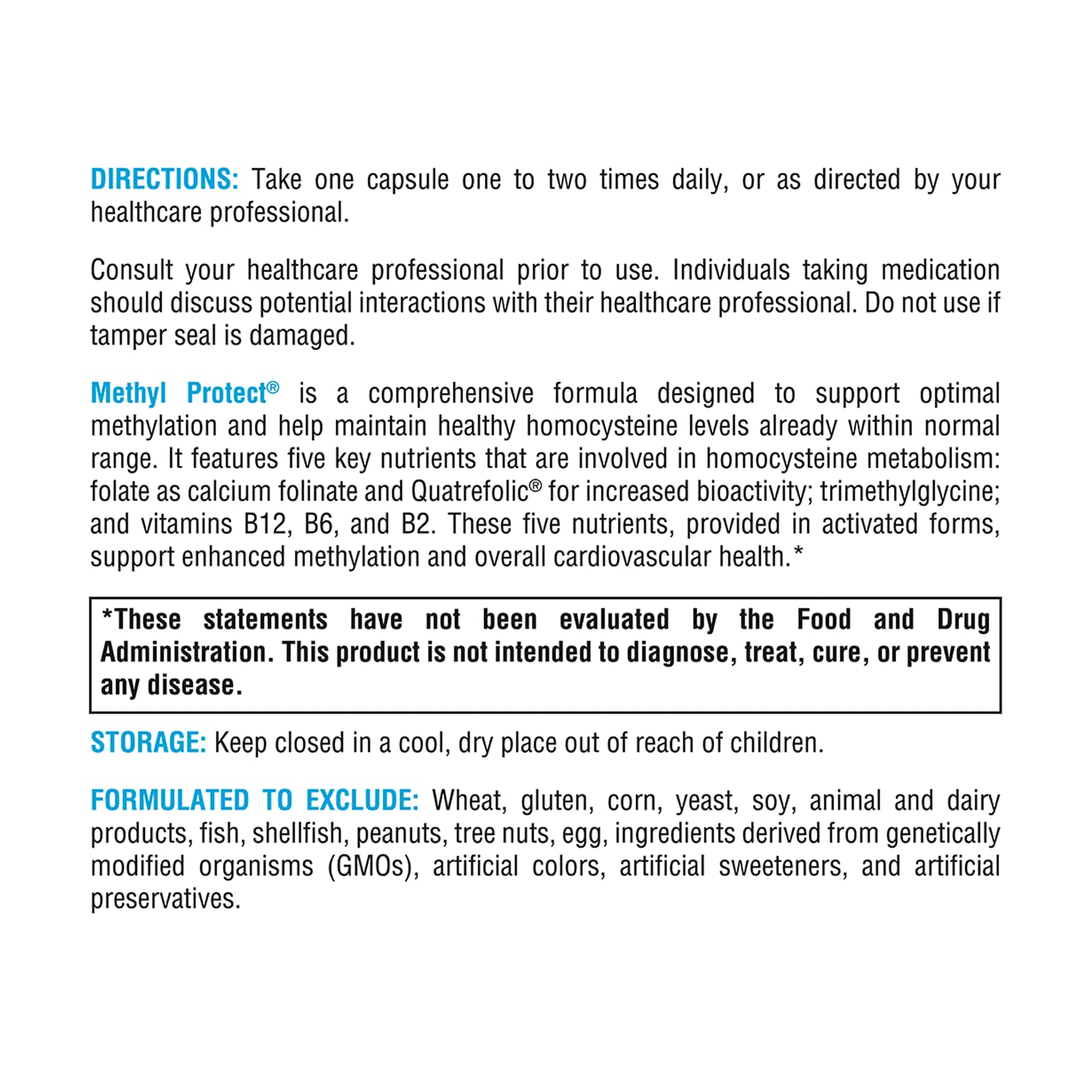 Información nutricional cápsulas metil protect XYMOGEN