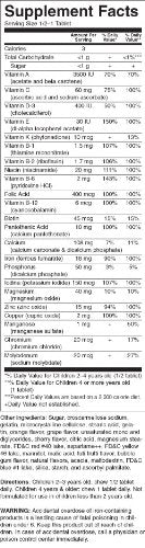 Información nutricional Cerovite Jr. suplemento para niños
