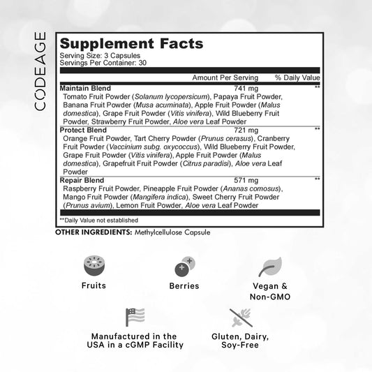 Información nutricional de Codeage Instantfood Fast Fruits