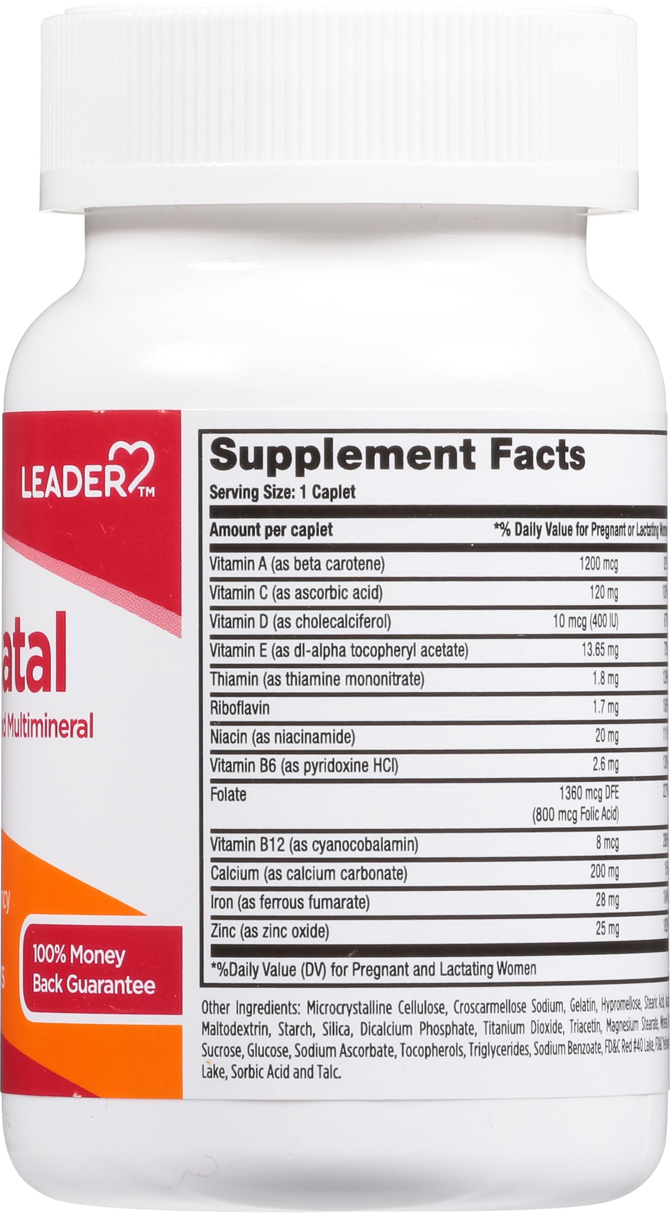 Información nutricional en etiqueta de vitaminas