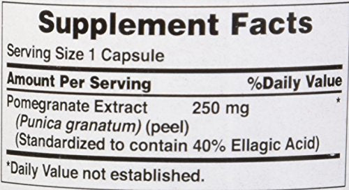 Información nutricional del extracto de granada 250 mg.